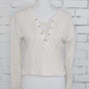 White Lace Up Sweater // Cozy Sweater